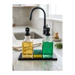 SİLVERLAND Modern Sıvı Sabunluk 2li Metal Standlı Cam Kare Sabunluk ve Süngerlik 500ml Banyo ve Mutfak
