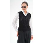 Şimal Kadın Baklava Desenli Triko Örme Süveter - Standart - Siyah
