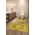 Simav Deluxe, Tavşan Tüyü, Kaymaz Taban, Emici 2'li Lüks Baskılı Banyo Paspası (Gold)