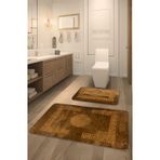 Simav Deluxe, Tavşan Tüyü, Kaymaz Taban, Emici 2'li Lüks Baskılı Banyo Paspası (Kahverengi)