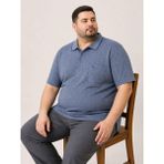 Simenti Büyük Beden Yakalı Kısa Kol Cepli Desenli Tişört 7646 - Mavi - 4XL