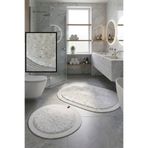 SİMEREV HALI HOME CONSEPT 2’li Post Banyo Paspas Seti Kaymaz Taban Yıkanabilir Peluş Jüt Kenar Detaylı Oval Yuvarlak 100x60 60x60 Kilim Halı