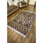 SİMEREV HALI Pamuk Dokuma Yumuşak Çift Taraflı Yıkanabilir Saçaklı Salon Mutfak Yolluk Kilim KAHVE3 80 x 150