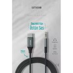 Simex Type C Dac 3.5Mm Kumaş Aux Ses Kablosu Stereo Destekli 1.1M Nero