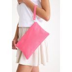 Simfa Premium Kadın Renkli Astarlı Fermuarlı Clutch El Çantası Portföy - Pembe