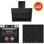 Simfer 10 Fonksiyon Airfry Inox Elektrikli 3'lü Ankastre Set (Fırın + Elektrikli Ocak + Davlumbaz) - Siyah - Inox