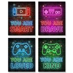 Simimi art Neon Video Oyunu Dekor Seti 4 (20,32 cm x 25,4 cm), Yatak Odası için Erkek Çocuk Odası Dekorasyonları, Çocuklar Erkek Çocuk Oyun Odası Ev Dekoru, oyuncu duvar sanatı, Genç erkek yatak odası, Çerçevesiz