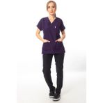 Simirna Üniforma Alpaka Üst Koyu Mor Alt Siyah Cerrahi Doktor Hemşire Scrubs Forma Takım - 2XS
