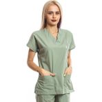 Simirna Üniforma Cerrahi Doktor Hemşire Scrubs Küf Yeşili Forma Tek Üst - XS