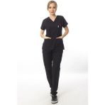 Simirna Üniforma Cerrahi Doktor Scrubs Hemşire Forması Siyah Takım Terrycoton - XS