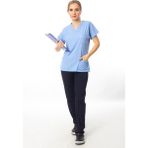 Simirna Üniforma Üst Açık Mavi Alt Lacivert Cerrahi Doktor Hemşire Scrubs Forma Takım - XS