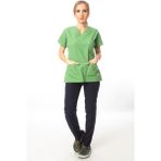 Simirna Üniforma Üst Fıstık Yeşili Alt Lacivert Cerrahi Doktor Hemşire Scrubs Forma Takım