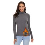 SIMIYA Basic kadın termal balıkçı yaka tişört: Slim Fit termal iç çamaşırı, üst kısım pelüş astarlı, yumuşak uzun kollu tişört, üst kazak, sahte kesim, Gri, M