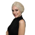 Simli Çapraz Astarlı Bej Hazır Türban Tesettür Bone