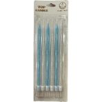 Simli Doğum Günü Parti Süs Pasta Mumu - Mavi / Beyaz- 15 Cm. - 6 Adetlik Paket - Mavi - Beyaz