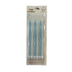 Simli Doğum Günü Parti Süs Pasta Mumu - Mavi / Beyaz- 15 Cm. - 6 Adetlik Paket