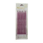 Simli Doğum Günü Parti Süs Pasta Mumu - Pembe - 15 Cm. - 6 Adetlik Paket