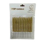 Simli Doğum Günü Parti Süs Pasta Mumu - Sarı - 8 Cm. - 12 Adetlik Paket