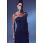 Simli İp Askılı Bodysuit - Lacivert