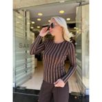 Simli Ip Şeritli Triko - Kahve