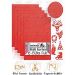 Simli Karton A5 15X20 cm 5 Li 1 Paket Simli Fon Kartonu Parıltılı Kağıt Anasınıfı Kreş Etkinlik Proje Dekoratif - Kırmızı - 15X20CM