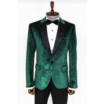 Simli Slim Fit Kadife Yeşil Erkek Smokin Ceket