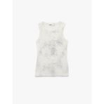 Simli Soyut Baskılı Bisiklet Yaka Slim Fit Kolsuz Bluz