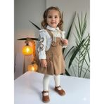 Şimo Butik Bayramlık Kız Çocuk Kotlu Salopet Otantik Vintage Özel Tasarım ( Kot Elbise+Bluz) - Camel - 5 Yaş