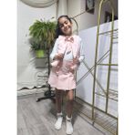 Şimo Butik Bayramlık Kız Çocuk Üçlü Takım (Peluşlu Yelek+Pamuklu Bluz+Kaşe Şort Etek) Şık Kışlık Açık Pembe - 3 Yaş