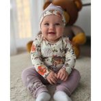 Şimo Butik Erkek-Kız Bebek Omuz Genişletmeli Çıtçıtlı Body Pijama Bere Takımı, %100 Pamuk , Modern Tasarım - Lila - Altın - 3 - 6 Ay