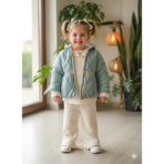 Şimo Butik Kız Bebek Montlu Üçlü Takım (Omuzdan Çıtçıtlısweatshirt+ Mont +Pantolon) - Su Yeşili - 18 Ay