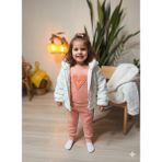 Şimo Butik Kız Bebek Montlu Üçlü Takım (Omuzdan Çıtçıtlısweatshirt+ Polar Mont +Pantolon) - Beyaz - 6 - 9 Ay
