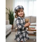 Şimo Butik Kız Çocuk Kısa Elbise Şapka Takım Oduncu Kışlık Dar Kalıp Esnek Değil Beyaz - 6 - 7 Yaş