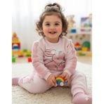 Şimo Butik Kız Çocuk Peluş Detaylı Kabartmalı Kalın Takım Cepli %100 Pamuk - Tavşan Figürlü - 5 Yaş