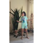 Şimo Butik Kız Çocuk Şortlu Takım Stitchli Mor, Yeşil - Yeşil - Açık Mavi - 7 - 8 Yaş