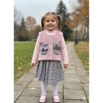 Şimo Butik Kız Çocuk Üçlü Takım (Peluşlu Yelek+Pamuklu Bluz+Kaşe Etek) Şık Kışlık Pembe - 4 - 5 Yaş