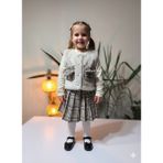 Şimo Butik Kız Çocuk Üçlü Takım (Peluşlu Yelek+Pamuklu Bluz+Kaşe Etek) Şık Kışlık Taş Rengi - Kahverengi - 6 - 7 Yaş