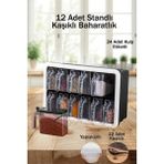 Simple 12'li Standlı Kendinden Yapışkanlı Kaşıklı Kapaklı Baharatlık Takımı Etiketli Baharatlık