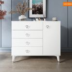 Simple 4 Çekmeceli 1 Kapaklı Modern Şifonyer Beyaz Gümüş Beyaz