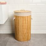 Simple Living 60 lt Bej Katlanır Yuvarlak Bambu Kirli Çamaşır Sepeti