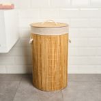 Simple Living Living Katlanır Yuvarlak Bambu Kirli Çamaşır Sepeti - Bej - 60 Lt