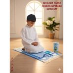 Simply Line Çocuk Takke Tesbih Kumbara Kutu Seccade Set Erkek Kız Çocuk Seccadesi Namazlık Namaza Alıştırma Hediyelik - Siyah - 45 x 90 cm