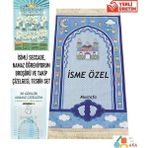 Simply Line Isimli Namaz Öğreniyorum Broşürü ve Çizelgesi Tesbih Erkek Kız Çocuk Seccadesi Hediyelik Seccade Isme Özel Çocuk Seccade - Mavi - 45 x 90 cm