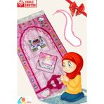 Simply Line Oğlumun Kızımın Seccadesi Çantalı Çocuk Namazlık Ilk Seccadesi Namaza Alıştırma 45X90CM + Tesbih - Pembe - Beyaz - 45 x 90 cm