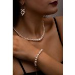 Sims Pearls 925 Ayar Gümüş Gerçek Doğal Inci Kolye-küpe-bileklik Set