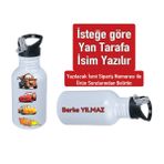 Simsek Maq. Baskılı Pipetli Metal Suluk 600ML. - BEYAZ-01