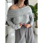 Simsibutik Omzu Açık Katlamalı Kazak - Standart - 00E-Gri