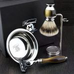 Simüle Boynuz Ve Nikel 4 Parça Erkek Tıraş Seti, Gillette Mach 3 (Değiştirilebilir Başlıklı) Tıraş Makineleriyle Birlikte. Haryalı Londra Tarafından Yeniden Tasarlandı