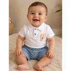 Simya Bebe - 2'li Takım. Lacoste Tişört ve Çizgili Keten Pantolon - Erkek - 9 Ay - Beyaz