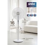 Sinbo SF-6789 Ayaklı Vantilatör 16 İnç 60W Sessiz Fan 3 Kademeli Yükseklik Ayarlı Beyaz